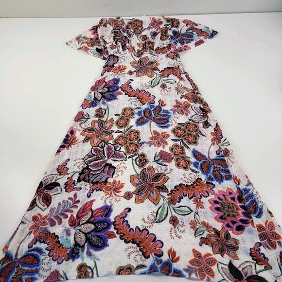 Zara Boho Crinkled Bright Floral Print Cape‎ Sleeve Beach Dress Women's sz Small - Picture 7 of 13